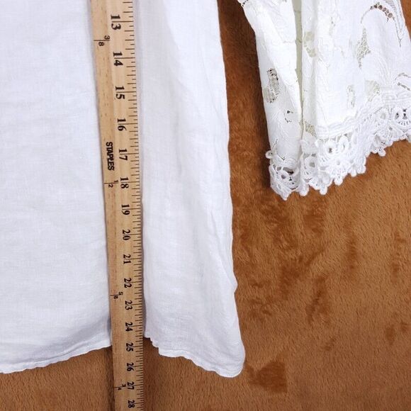 LUNGO L'ARNO Womens Top Small White Pullover Lace Crochet Wide Sleeve 100% Linen - Picture 8 of 9